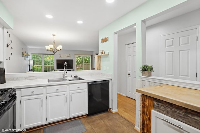 1039 Talbots Ln, Elk Grove Village, IL 60007 - kitchen featuring black appliances, a chandelier, white cabinetry, recessed lighting, and light countertops
