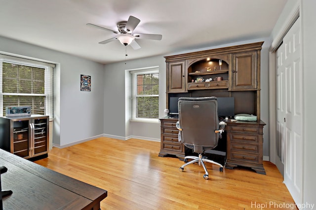 336 Eastern Ave, Barrington, IL 60010 - office area with a ceiling fan, light wood finished floors, and wine cooler