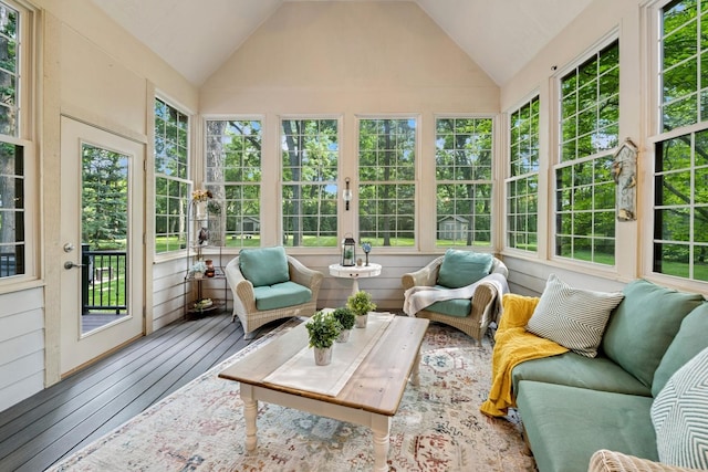 5803 Tomlinson Dr, Mchenry, IL 60050 - sunroom featuring vaulted ceiling and hardwood / wood-style floors