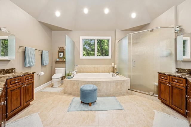 5803 Tomlinson Dr, Mchenry, IL 60050 - full bath with vanity, a garden tub, a shower stall, tile patterned floors, and recessed lighting