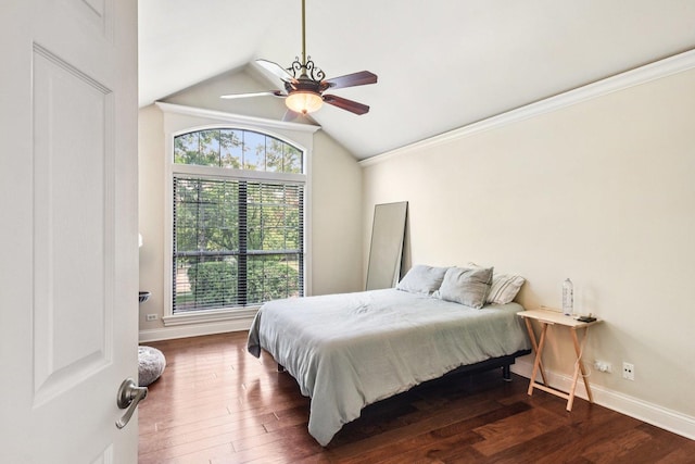 145 Benton Ln, Bloomingdale, IL 60108 - bedroom with vaulted ceiling, dark wood-style flooring, a ceiling fan, and crown molding