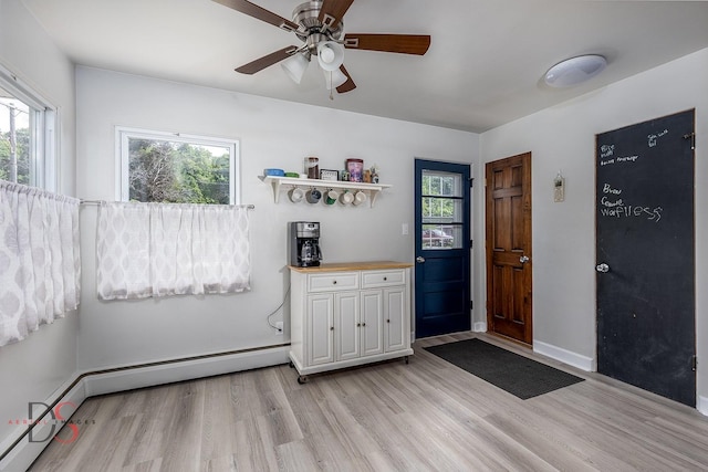 927 Clark St, Marseilles, IL 61341 - foyer featuring light wood finished floors, a ceiling fan, and a baseboard radiator