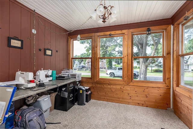 927 Clark St, Marseilles, IL 61341 - office area with carpet floors, wood walls, and vaulted ceiling