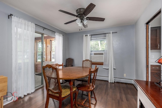 927 Clark St, Marseilles, IL 61341 - dining area with dark wood-style flooring, cooling unit, and a ceiling fan