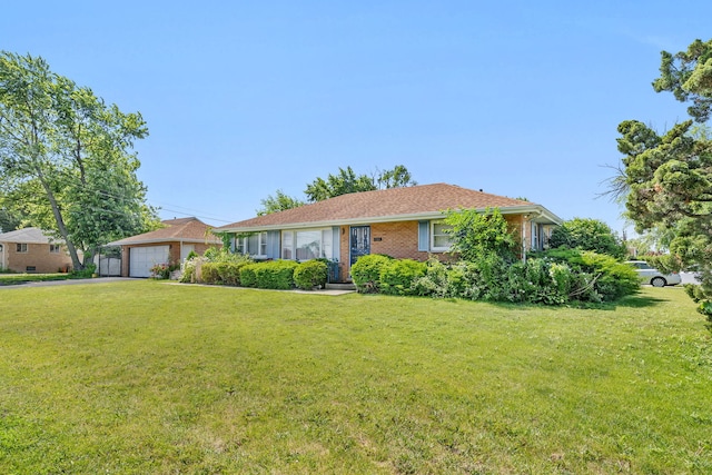 7859 78th St, Bridgeview, IL 60455 - single story home with a front yard, a garage, and brick siding