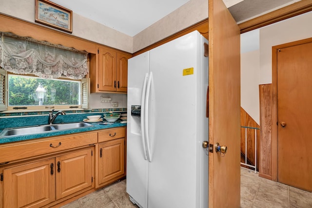 7859 78th St, Bridgeview, IL 60455 - kitchen featuring white fridge with ice dispenser and brown cabinets