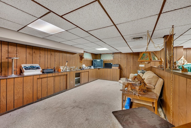 7859 78th St, Bridgeview, IL 60455 - bar featuring wood walls, carpet, and a drop ceiling