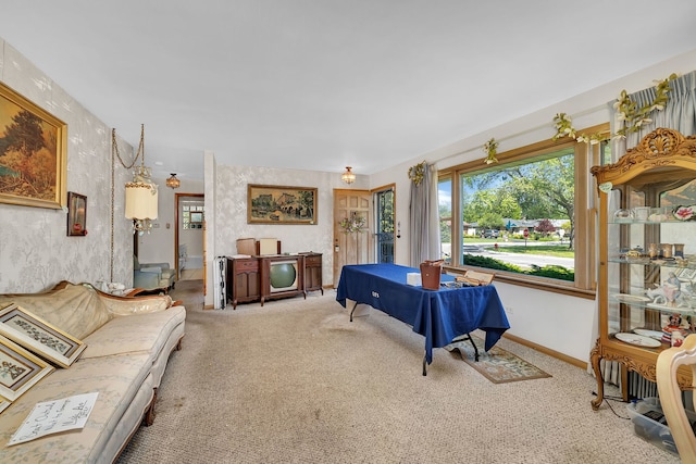 7859 78th St, Bridgeview, IL 60455 - living room featuring carpet floors and wallpapered walls