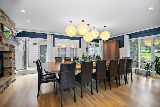 1444 Guildford Dr, Bourbonnais, IL 60914 - dining room featuring ornamental molding, healthy amount of natural light, light wood-style flooring, french doors, and recessed lighting