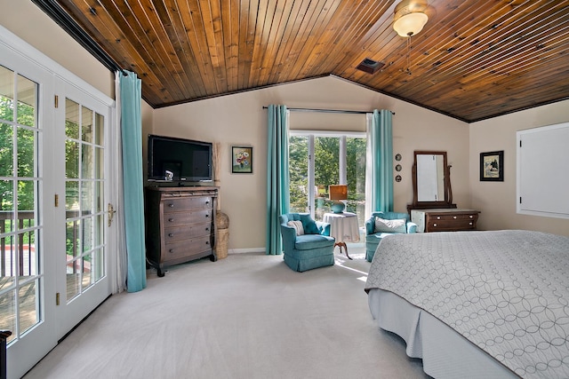 1444 Guildford Dr, Bourbonnais, IL 60914 - bedroom with vaulted ceiling, carpet, access to exterior, and wood ceiling