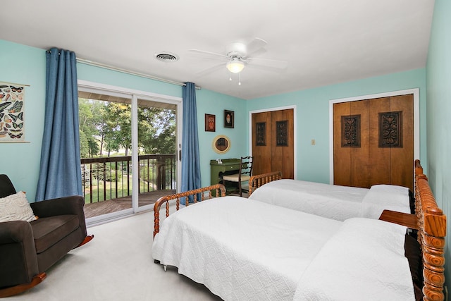 1444 Guildford Dr, Bourbonnais, IL 60914 - bedroom with access to outside, carpet, and ceiling fan