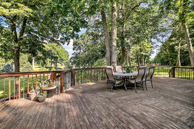 1444 Guildford Dr, Bourbonnais, IL 60914 - deck featuring outdoor dining space and view of wooded area