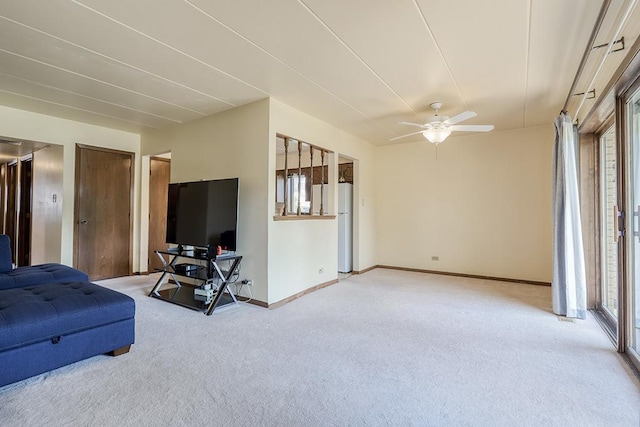 15229 Catalina Dr Unit 1D, Orland Park, IL 60462 - living room featuring light carpet, plenty of natural light, and ceiling fan