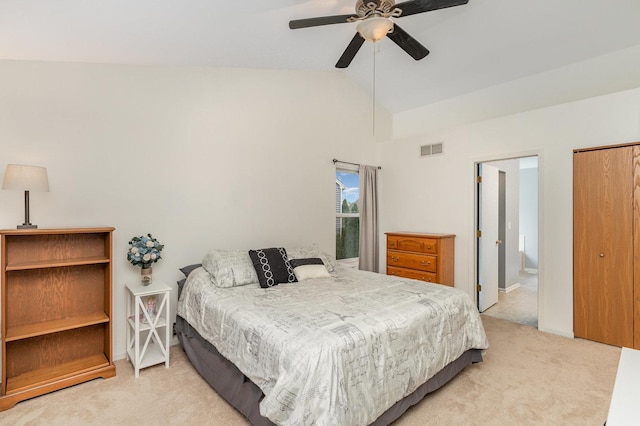 1704 Cascade Ridge Dr, Plainfield, IL 60586 - bedroom with light carpet, ceiling fan, and high vaulted ceiling
