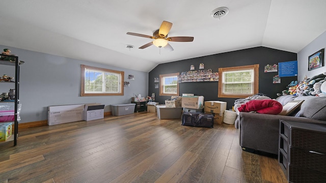 502 N Dixon Ave, Dixon, IL 61021 - living area featuring lofted ceiling, a ceiling fan, and wood finished floors