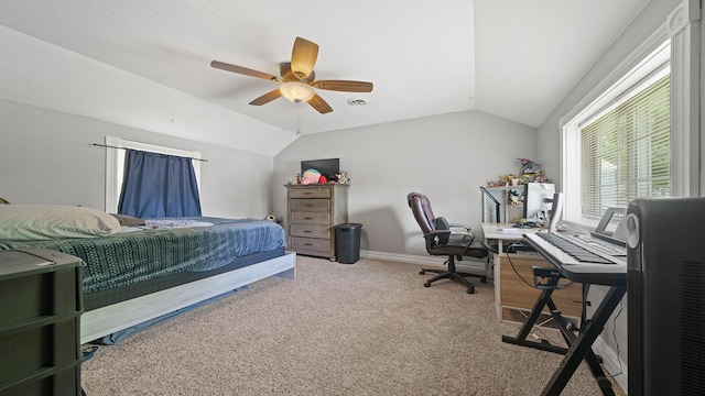 502 N Dixon Ave, Dixon, IL 61021 - carpeted bedroom featuring vaulted ceiling, a desk, and ceiling fan