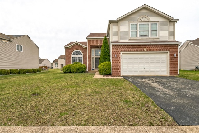 6500 Pasture Side Trl, Matteson, IL 60443 - traditional home with asphalt driveway, a garage, brick siding, and a front lawn