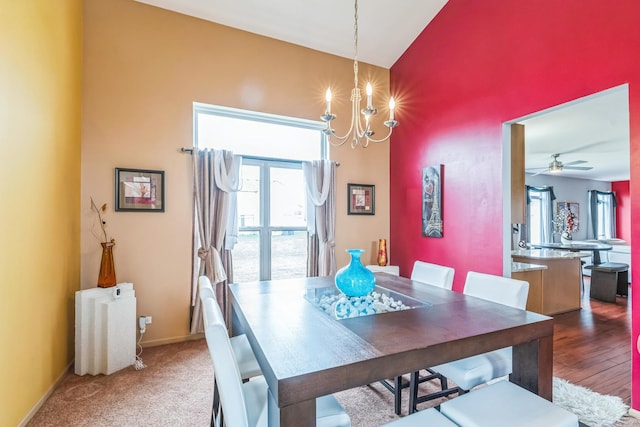 6500 Pasture Side Trl, Matteson, IL 60443 - dining area featuring a chandelier, lofted ceiling, and ceiling fan