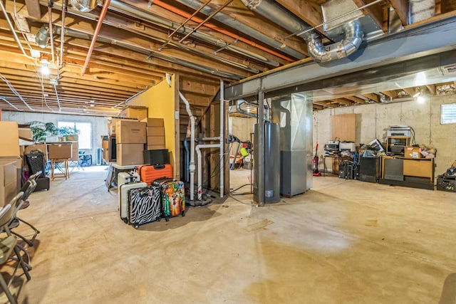 6500 Pasture Side Trl, Matteson, IL 60443 - below grade area featuring water heater, heating unit, and freestanding refrigerator