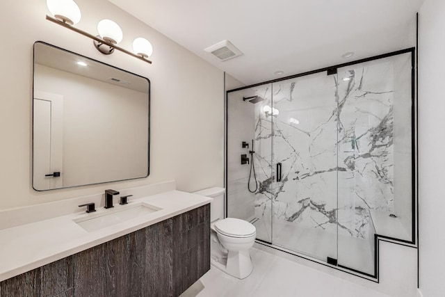 5830 Brookbank Rd, Downers Grove, IL 60516 - bathroom featuring a marble finish shower, vanity, and recessed lighting