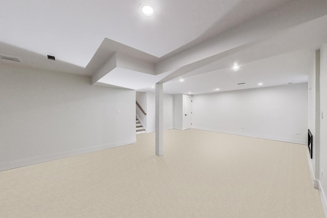 5830 Brookbank Rd, Downers Grove, IL 60516 - finished basement with recessed lighting, stairway, and carpet