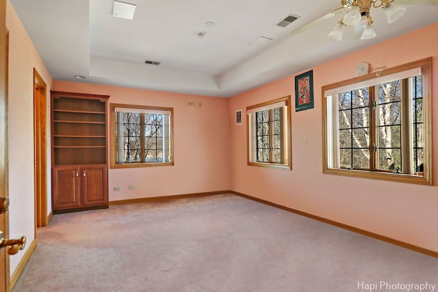 74 Dundee Ln, Barrington Hills, IL 60010 - spare room with light colored carpet, a raised ceiling, and ceiling fan