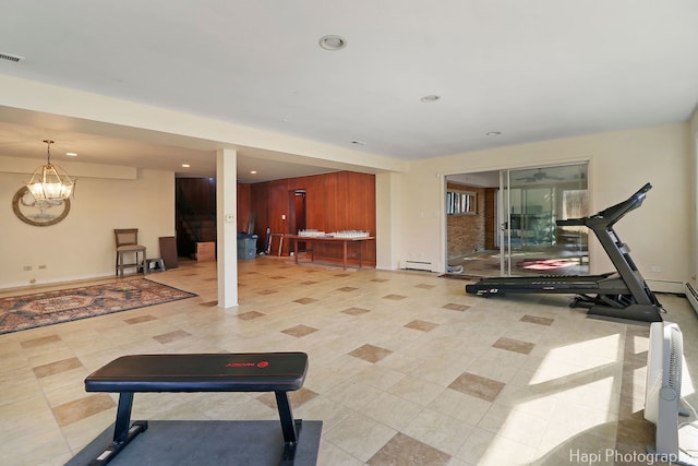 74 Dundee Ln, Barrington Hills, IL 60010 - workout room with a baseboard heating unit and recessed lighting