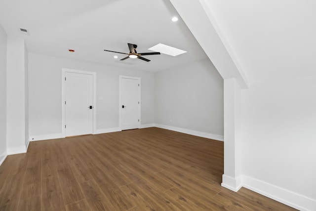 8114 S Paxton Ave, Chicago, IL 60617 - bonus room featuring a ceiling fan, a skylight, dark wood-style floors, and recessed lighting