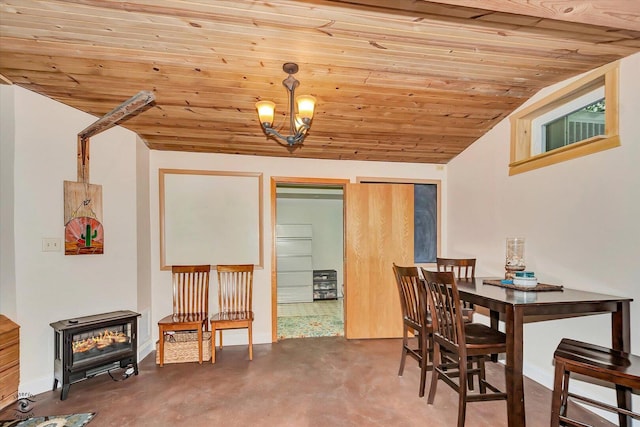 18905 Meadowview Dr, Mokena, IL 60448 - dining room with a chandelier, wood ceiling, lofted ceiling, and concrete floors