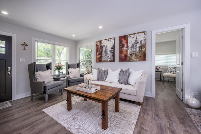 1815 Evergreen Ave, Hanover Park, IL 60133 - living area featuring dark wood-style flooring and recessed lighting