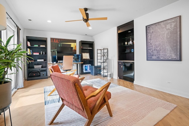 1225 N Paulina St Unit 3S, Chicago, IL 60622 - living room with a ceiling fan, recessed lighting, and light wood-type flooring