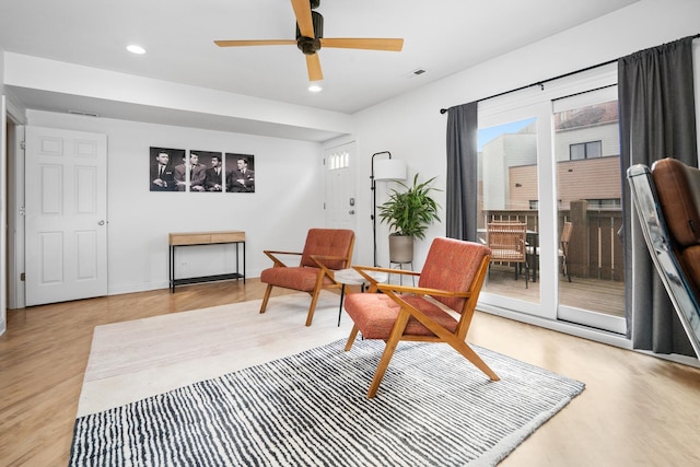 1225 N Paulina St Unit 3S, Chicago, IL 60622 - living area with a ceiling fan, wood finished floors, and recessed lighting