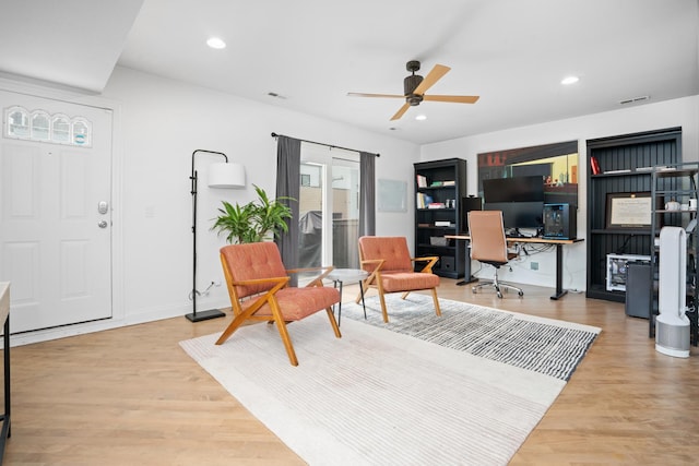 1225 N Paulina St Unit 3S, Chicago, IL 60622 - office space with a ceiling fan, light wood-type flooring, and recessed lighting