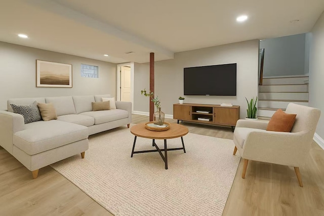 2620 W 36th Pl, Chicago, IL 60632 - living area featuring light wood-style floors, recessed lighting, and stairs