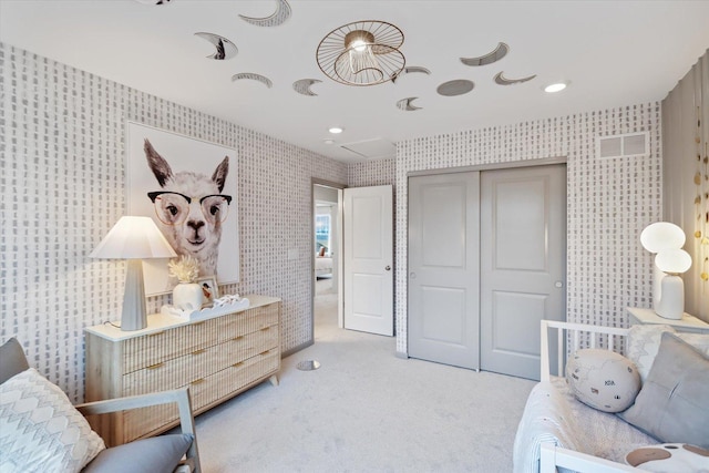 892 Fair Meadow Ct, North Aurora, IL 60542 - carpeted bedroom with wallpapered walls and a closet