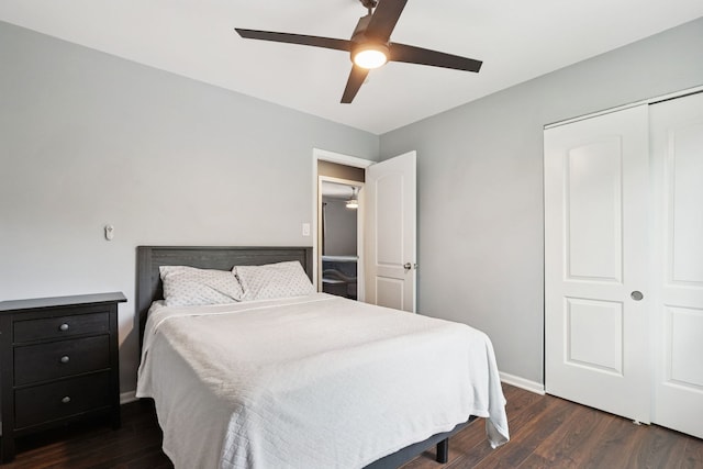 492 Winthrop Ave, Glendale Heights, IL 60139 - bedroom with dark wood-style flooring, a ceiling fan, and a closet