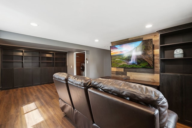 492 Winthrop Ave, Glendale Heights, IL 60139 - cinema room with washer / dryer, wood finished floors, and recessed lighting