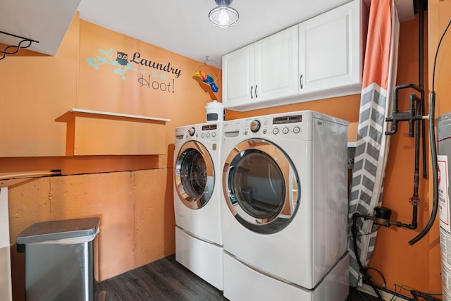 492 Winthrop Ave, Glendale Heights, IL 60139 - laundry area featuring cabinet space, independent washer and dryer, and dark wood-style flooring