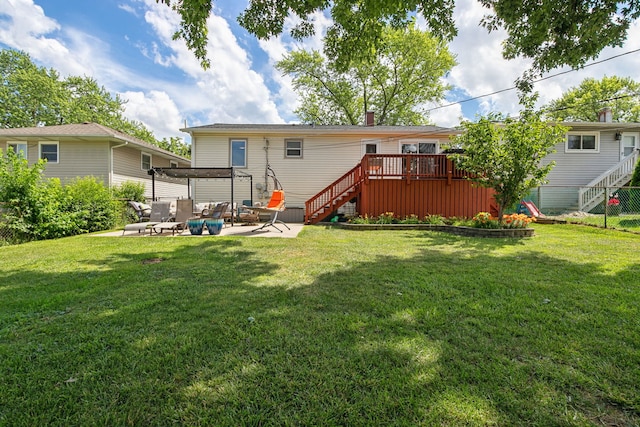 492 Winthrop Ave, Glendale Heights, IL 60139 - back of property featuring stairs, a wooden deck, a patio, and a pergola
