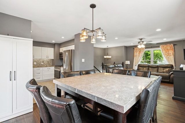492 Winthrop Ave, Glendale Heights, IL 60139 - dining room featuring a ceiling fan, dark wood-style flooring, a chandelier, and recessed lighting