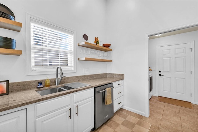 4006 Tallgrass Dr, Champaign, IL 61822 - kitchen with open shelves, dishwasher, and white cabinets