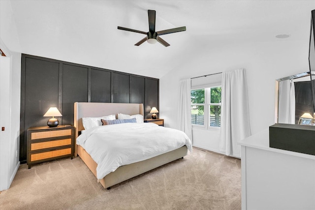 4006 Tallgrass Dr, Champaign, IL 61822 - bedroom featuring light carpet, vaulted ceiling, and a ceiling fan