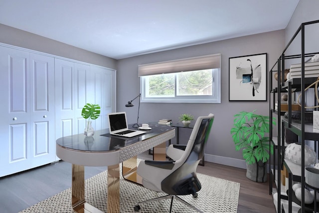 6869 N Overhill Ave Unit 2B, Chicago, IL 60631 - home office with dark wood-style flooring and baseboards
