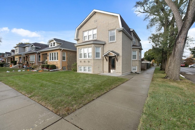 5901 N Navarre Ave, Chicago, IL 60631 - view of front of property with a residential view, a front lawn, brick siding, and a gambrel roof