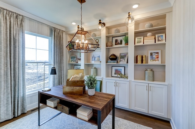 16642 S Sun Meadow Dr, Lockport, IL 60441 - home office featuring a chandelier and dark wood finished floors