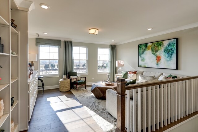 16642 S Sun Meadow Dr, Lockport, IL 60441 - living area with wood finished floors, crown molding, and recessed lighting