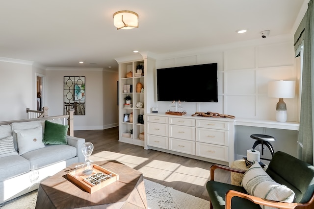 16642 S Sun Meadow Dr, Lockport, IL 60441 - living room with ornamental molding, light wood-type flooring, and recessed lighting