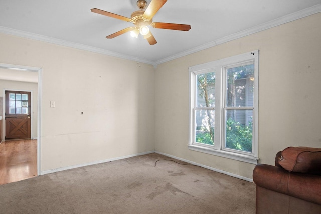 428 E Wilson St, Batavia, IL 60510 - unfurnished room with light colored carpet, a ceiling fan, and crown molding