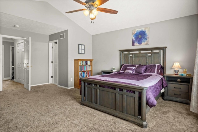 1201 Riviera Dr, Bloomington, IL 61701 - bedroom with carpet, high vaulted ceiling, and ceiling fan