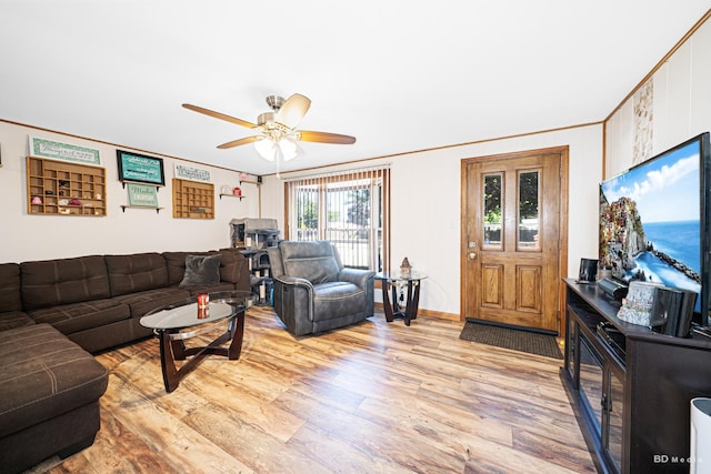 4209 SW Hwy Unit 4209, Hometown, IL 60456 - living area featuring ornamental molding, light wood finished floors, and ceiling fan